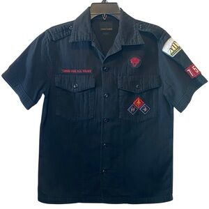 Hysteric Glamour Button Up Shirt Mens Small Black Patches Utility Japanese Top